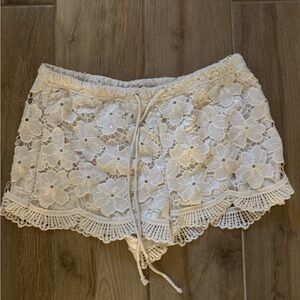 White Lace Floral Shorts